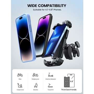Lamicall Motorcycle Phone Mount, Bike Phone Holder - Upgrade Quick Install Handlebar Clip for Bicycle Scooter, Cell Phone Clamp for iPhone 16 15 Pro Max/ 14/13, Galaxy S10 and More 4.7-6.8" Phone