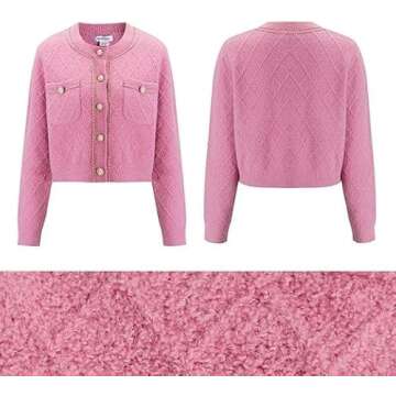 URBAN REVIVO Women's Knit Cardigan Sweaters Casual Long Sleeve Open Front Button Down Cropped Jackets Pink Small