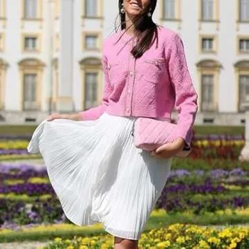 URBAN REVIVO Women's Knit Cardigan Sweaters Casual Long Sleeve Open Front Button Down Cropped Jackets Pink Small