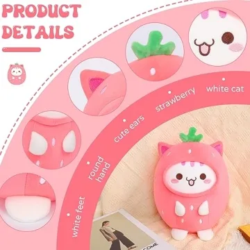 AIXINI Cute Strawberry Cat Plush Pillow 8" - Kawaii Gift