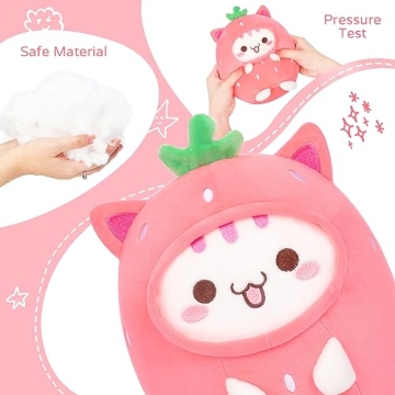 AIXINI Cute Strawberry Cat Plush Pillow 8" - Kawaii Gift