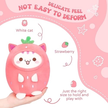 AIXINI Cute Strawberry Cat Plush Pillow 8" - Kawaii Gift