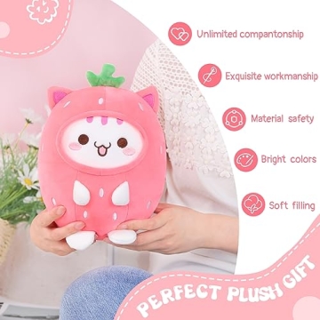 AIXINI Cute Strawberry Cat Plush Pillow 8" - Kawaii Gift