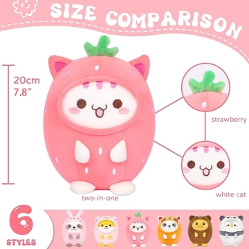 AIXINI Cute Strawberry Cat Plush Pillow 8" - Kawaii Gift