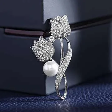 Stylish Walbest Tulip Brooch for Elegant Women | Rhinestone Pin