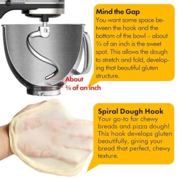 Stainless Steel Spiral Dough Hook Replacement for KitchenAid 4.5QT & 5QT Bowl Tilt-Head Stand Mixers, Rustproof & Easy Clean, Efficient Kneading for Bread, Pizza, Pasta, Cookies