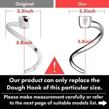 Stainless Steel Spiral Dough Hook Replacement for KitchenAid 4.5QT & 5QT Bowl Tilt-Head Stand Mixers, Rustproof & Easy Clean, Efficient Kneading for Bread, Pizza, Pasta, Cookies