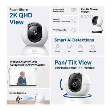 TP-Link Tapo 2K QHD Pan/Tilt Security Camera for Pet Camera, Baby Monitor, Motion Detection, Motion ...
