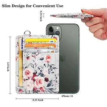 Coco Rossi Slim Front Pocket Wallet RFID ID Card Holder Cute Small Wallet with Keychian for Women,Grey Flowers