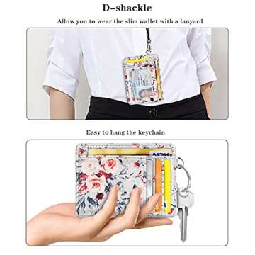 Coco Rossi Slim Front Pocket Wallet RFID ID Card Holder Cute Small Wallet with Keychian for Women,Grey Flowers