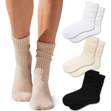Fszsaa Crew Socks for Women - Comfy Cotton Cushioned Retro Slouch Socks Multipairs
