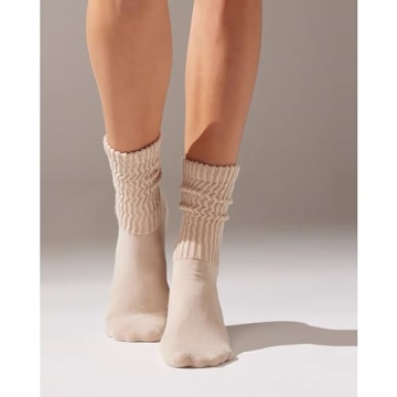 Fszsaa Retro Cotton Cushion Crew Socks Set for Women