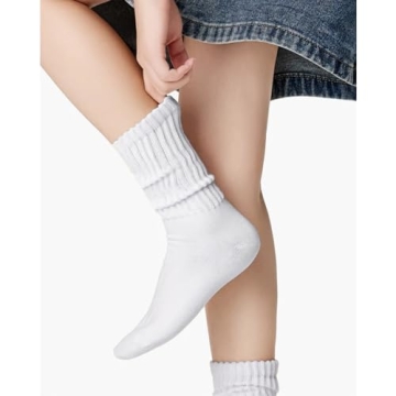 Fszsaa Retro Cotton Cushion Crew Socks Set for Women