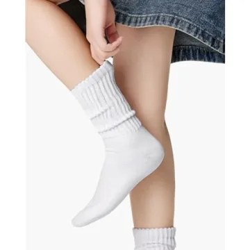 Fszsaa Retro Cotton Cushion Crew Socks Set for Women