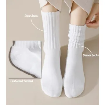 Fszsaa Retro Cotton Cushion Crew Socks Set for Women