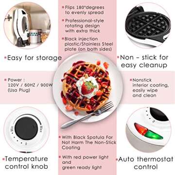 Moss & Stone White Belgian Waffle Maker, Electric Waffle Machine, Non-Stick Grids, Temperature Control, Round Waffle