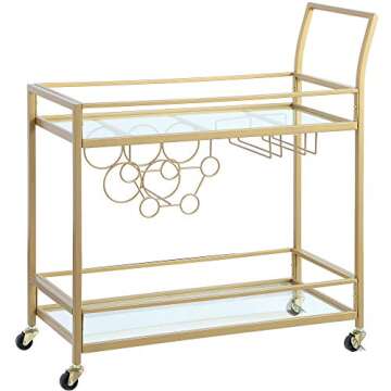 FirsTime & Co. Gold Francesca Bar Cart, 2 Tier Mobile Mini Bar, Kitchen Serving Cart and Coffee Stat...
