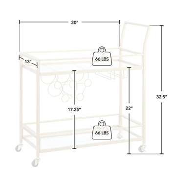 FirsTime & Co. Gold Francesca Bar Cart, 2 Tier Mobile Mini Bar, Kitchen Serving Cart and Coffee Station with Storage for Wine and Glasses, Metal and Glass, Modern