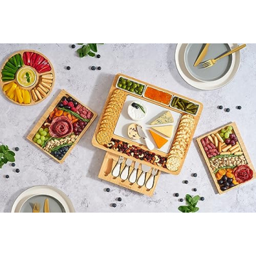 Stedware Charcuterie and Cheese Board Gift Set with Extra Large Bamboo Platter, Marble Cheese Board, Knife Set, Serving Bowls & Dip Serving Tray Set - Complete Party Food Serving Set