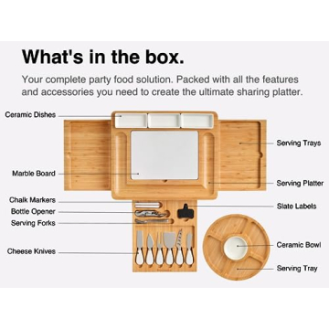 Stedware Charcuterie and Cheese Board Gift Set with Extra Large Bamboo Platter, Marble Cheese Board, Knife Set, Serving Bowls & Dip Serving Tray Set - Complete Party Food Serving Set