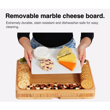 Stedware Charcuterie and Cheese Board Gift Set with Extra Large Bamboo Platter, Marble Cheese Board, Knife Set, Serving Bowls & Dip Serving Tray Set - Complete Party Food Serving Set