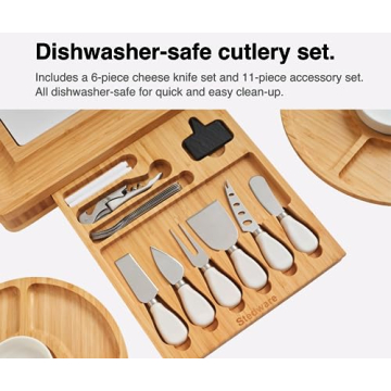 Stedware Charcuterie and Cheese Board Gift Set with Extra Large Bamboo Platter, Marble Cheese Board, Knife Set, Serving Bowls & Dip Serving Tray Set - Complete Party Food Serving Set