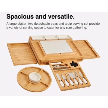 Stedware Charcuterie and Cheese Board Gift Set with Extra Large Bamboo Platter, Marble Cheese Board, Knife Set, Serving Bowls & Dip Serving Tray Set - Complete Party Food Serving Set