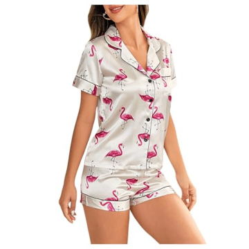 Floerns Women's Notch Collar Print Pajama Set for Comfort