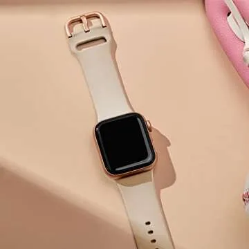 Sport Band Compatible with Apple Watch Bands 42mm 41mm 40mm 38mm, Soft Silicone Wristbands Strap with Classic Clasp for iWatch Series 10 9 SE 8 7 6 5 4 3 2 1 for Women Men, Milk Tea