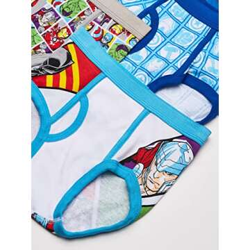 Marvel Boys' Big Avengers 100% Cotton Briefs with Assorted Hero Prints Including Iron Man, Hulk, Thor & More in Size 4, 6 & 8, 5-Pack