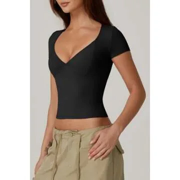 QINSEN Sweetheart Neckline T-shirt for Women - Black