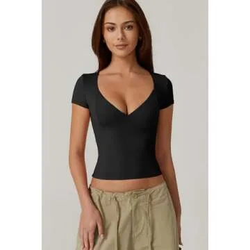 QINSEN Sweetheart Neckline T-shirt for Women - Black
