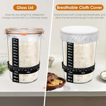 TOKPELA Sourdough Starter Jar Glass, Wide Mouth Sourdough Starter Jars, Sourdough Starter Kit with Wooden Spoon, Cloth Cover, Glass Lids, Sourdough Starter Jar 27oz for Sourdough Bread Baking Supplies
