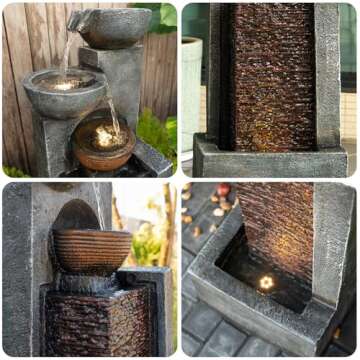YZM Water Fountain Outdoor Garden with Lights Waterfall Fountain Decor for Garden Patio Backyard Dec...