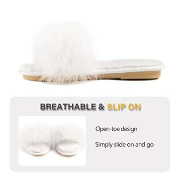 Fur Story Women's Furry Slippers Open Toe Fuzzy Slippers Soft Bride Slippers Wedding Day Fluffy Hous...