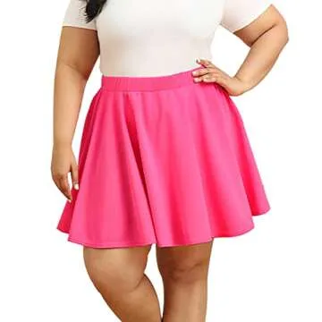 RITERA Skirt for Women Plus Size Stretchy Elastic Waist Hot Pink Solid Color Basic Mini Skater Skirts Oversized Ladies Flared High Waisted Smooth Skirt A-Line 3X 22W-24W
