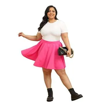RITERA Skirt for Women Plus Size Stretchy Elastic Waist Hot Pink Solid Color Basic Mini Skater Skirts Oversized Ladies Flared High Waisted Smooth Skirt A-Line 3X 22W-24W