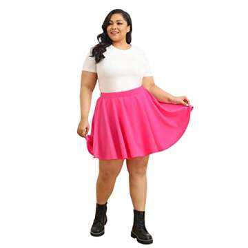 RITERA Skirt for Women Plus Size Stretchy Elastic Waist Hot Pink Solid Color Basic Mini Skater Skirts Oversized Ladies Flared High Waisted Smooth Skirt A-Line 3X 22W-24W