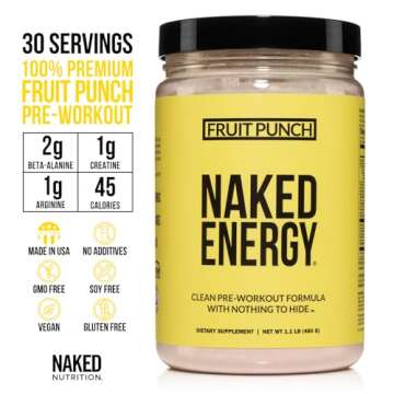 Naked Fruit Punch Naked Energy - Clean Pre Workout Supplement for Men and Women, Vegan Friendly, No Added Sweeteners, Colors Or Flavors - 30 Servings