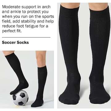 HAPYCEO Soccer Socks, Knee High Long Tube Lightweight Solid Color Football Softball Baseball Team Sports Socks, 2/6/12 Pairs