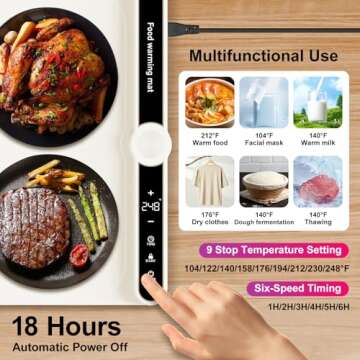 PAWCUB Electric Food Warming Mat - 6 Timed Settings & 9 Temp Controls for Parties