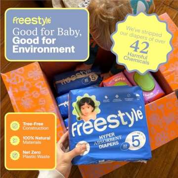 Freestyle Diapers – (Size 6) Hyper Absorbent & Non-Toxic – Disposable Diapers for Sensitive Skin – Ultra Soft Diapers (35+ lbs) – 120 Count
