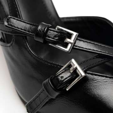 KaroNairy Kitten Heels for Women Pointed Toe Slingback Heels Closed Toe Low Heel Wedding Dress Pumps with Buckles Black8