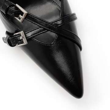 KaroNairy Kitten Heels for Women Pointed Toe Slingback Heels Closed Toe Low Heel Wedding Dress Pumps with Buckles Black8