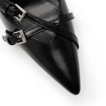 KaroNairy Kitten Heels for Women Pointed Toe Slingback Heels Closed Toe Low Heel Wedding Dress Pumps with Buckles Black8