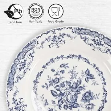 HomeElves Salad Plates, Ceramic Plates Set of 6, Kitchen Plates Microwave Safe Plates, 8 Inch White Plates Dessert Plates Blue Floral Plates Porcelain Plates