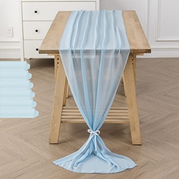 Flohar 6 Pack 10ft Chiffon Table Runner - Elegant Blue Mist Decoration