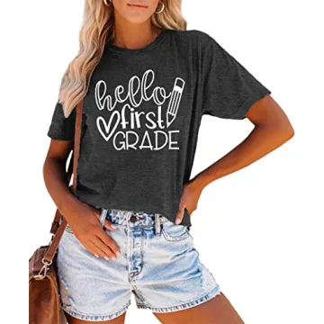 Teacher Shirts Women First Grade Graphic T Shirt Teaching Shirts Casual Teacher Life Gift Tee Tops(B...