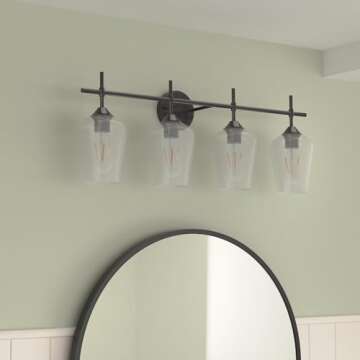 Ralbay Vintage Bathroom Vanity Lighting | 4-Light Industrial Matte Black Finish