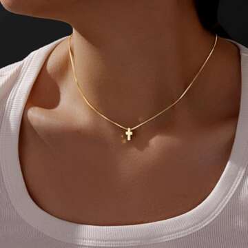Poxtex Gold Cross Necklace for Women Dainty 14K Small Cross Pendant Simple Christian Faith Necklaces...